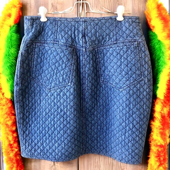 Perry Ellis Vintage 80's Blue Denim Skirt QUILTED - Picture 4 of 15